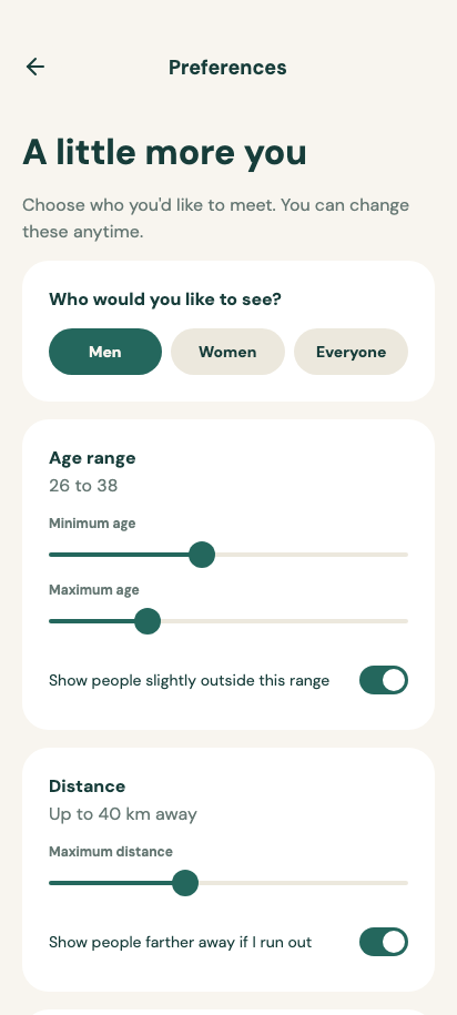 Discovery preferences preview