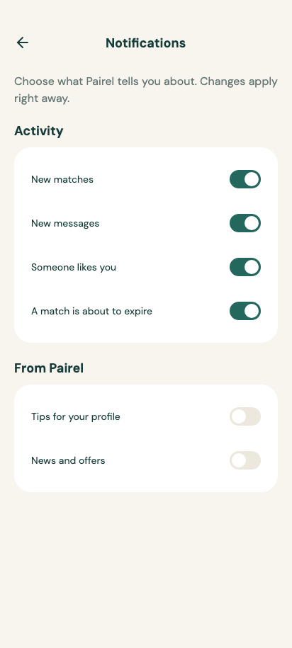 Notifications preview