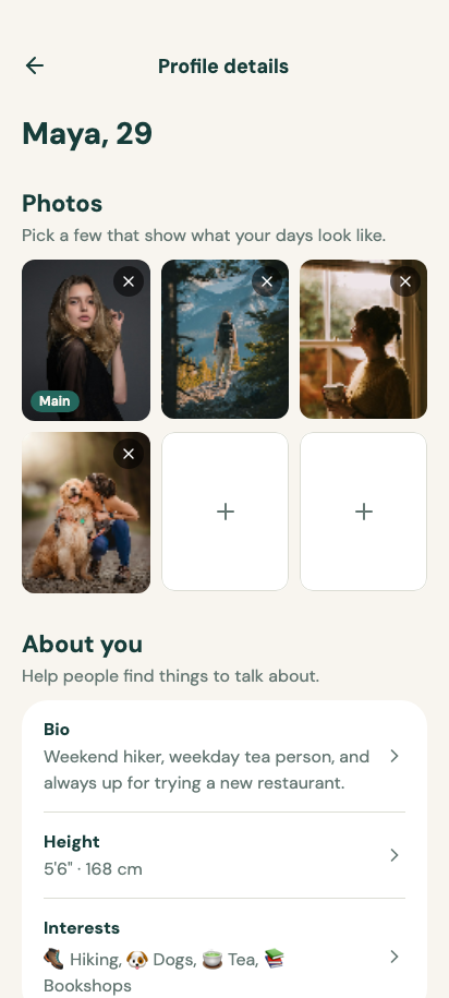 Profile details preview