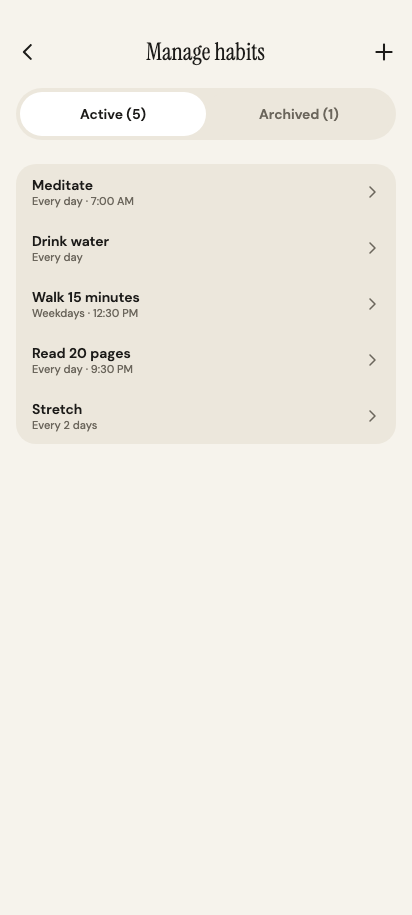Manage habits preview