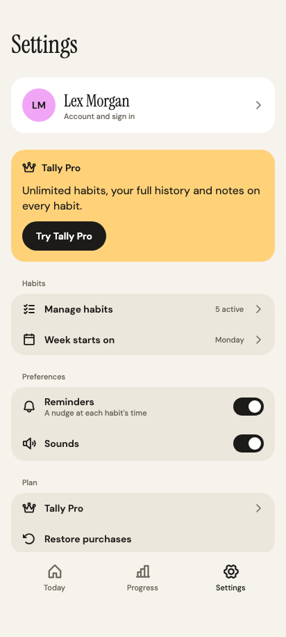 Settings preview
