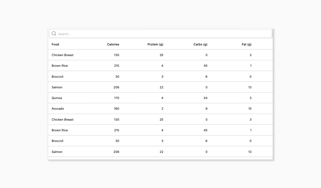 Table with filtering