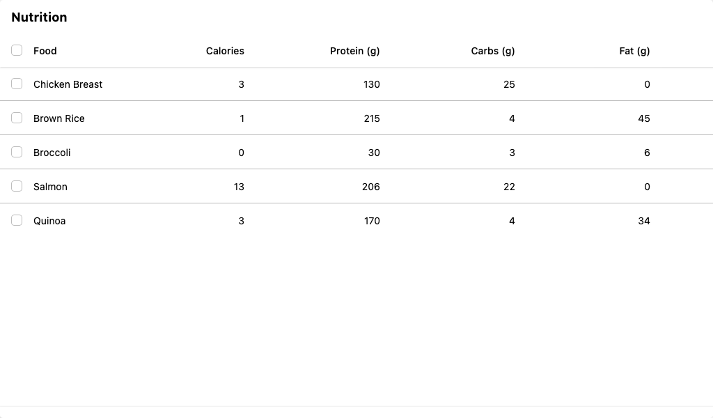 Table with selectable rows